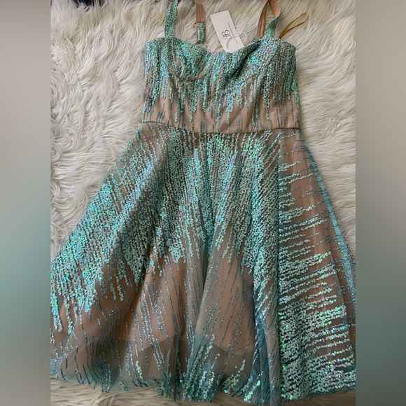 Bronx & Banco Mademoiselle Blue Sequin Mini Dress - Picture 2 of 7